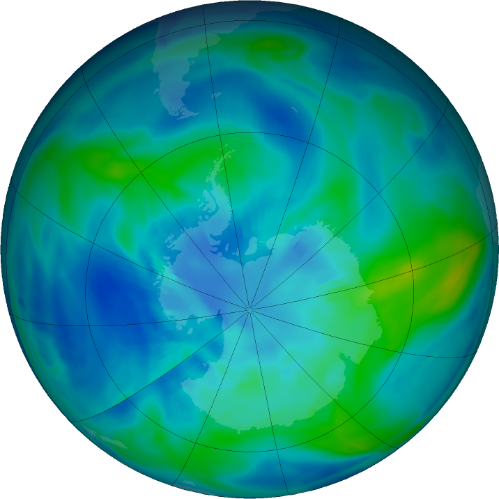Antarctic ozone map for 07 April 2020